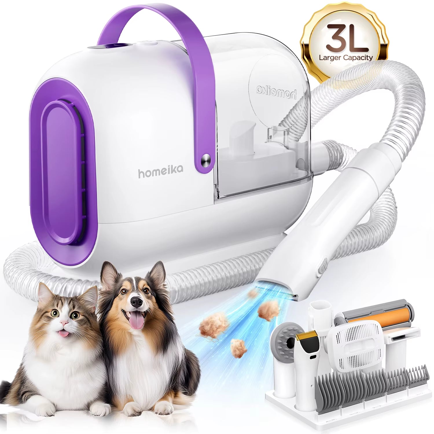 Dog Grooming Kit,3L Dog Hair Vacuum with 99% Pet Hair Suction Power,Silent Pet Vacuum Groomer,Dog/Cat Hair Removal Brush